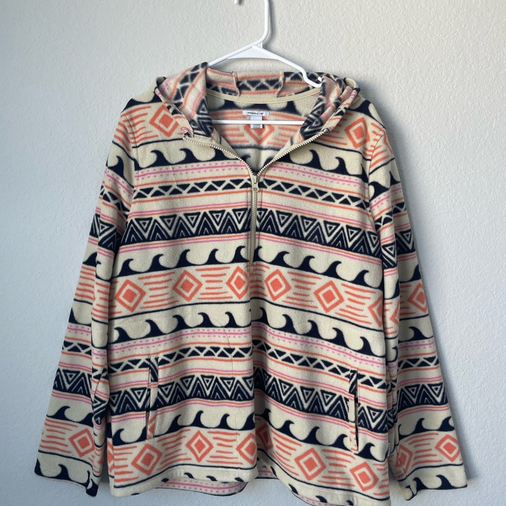 O'Neill Women’s Sierra Fleece Hoodie Pullover 1/4 Zip Geometric Pattern Size XL